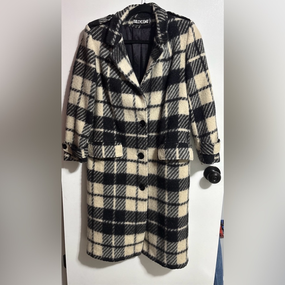 Vintage Black and Cream Plaid Pea Coat